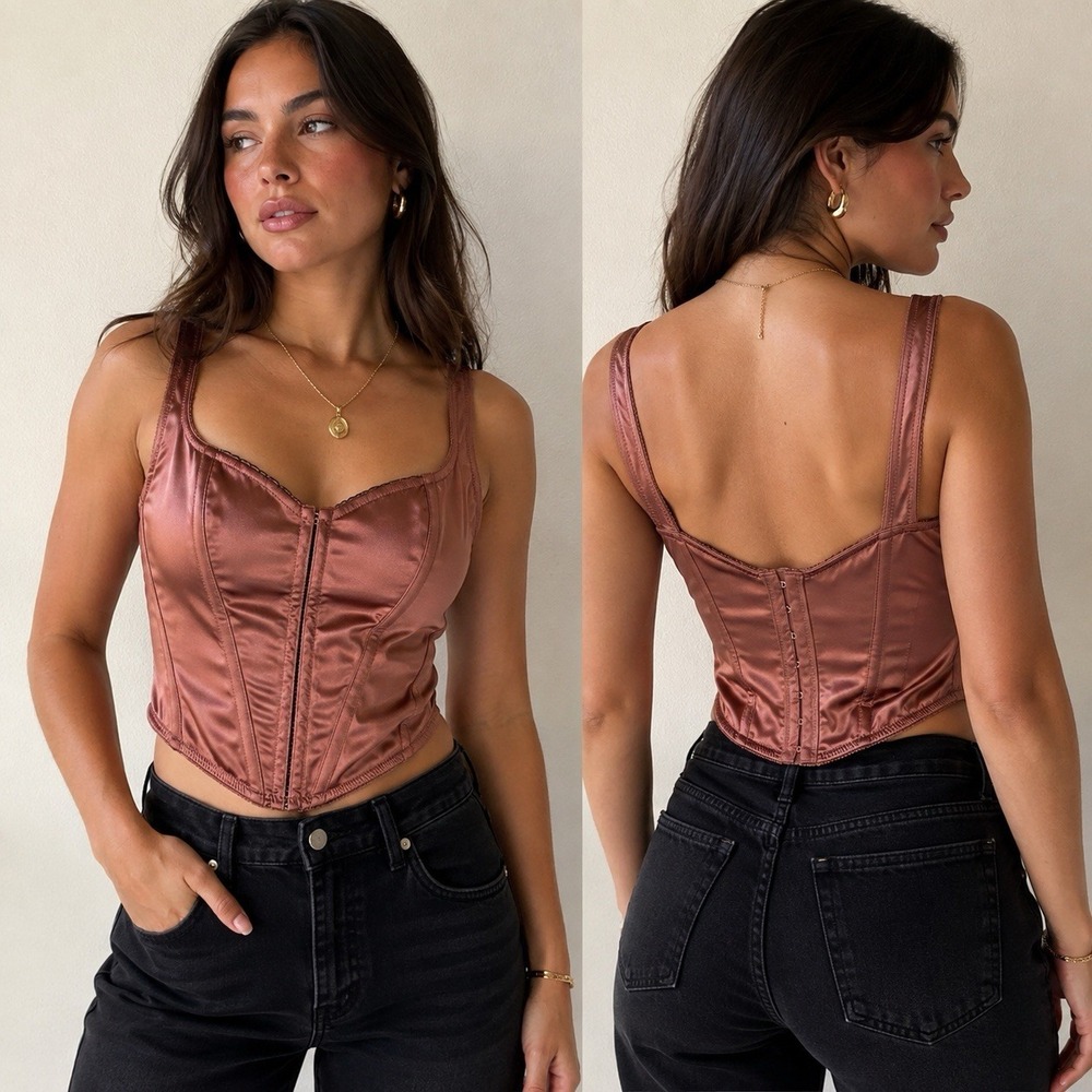 Vtg Lovable Copper Rose Corset Bustier Cami Lingerie Top Boned Whimsigoth Sz M
